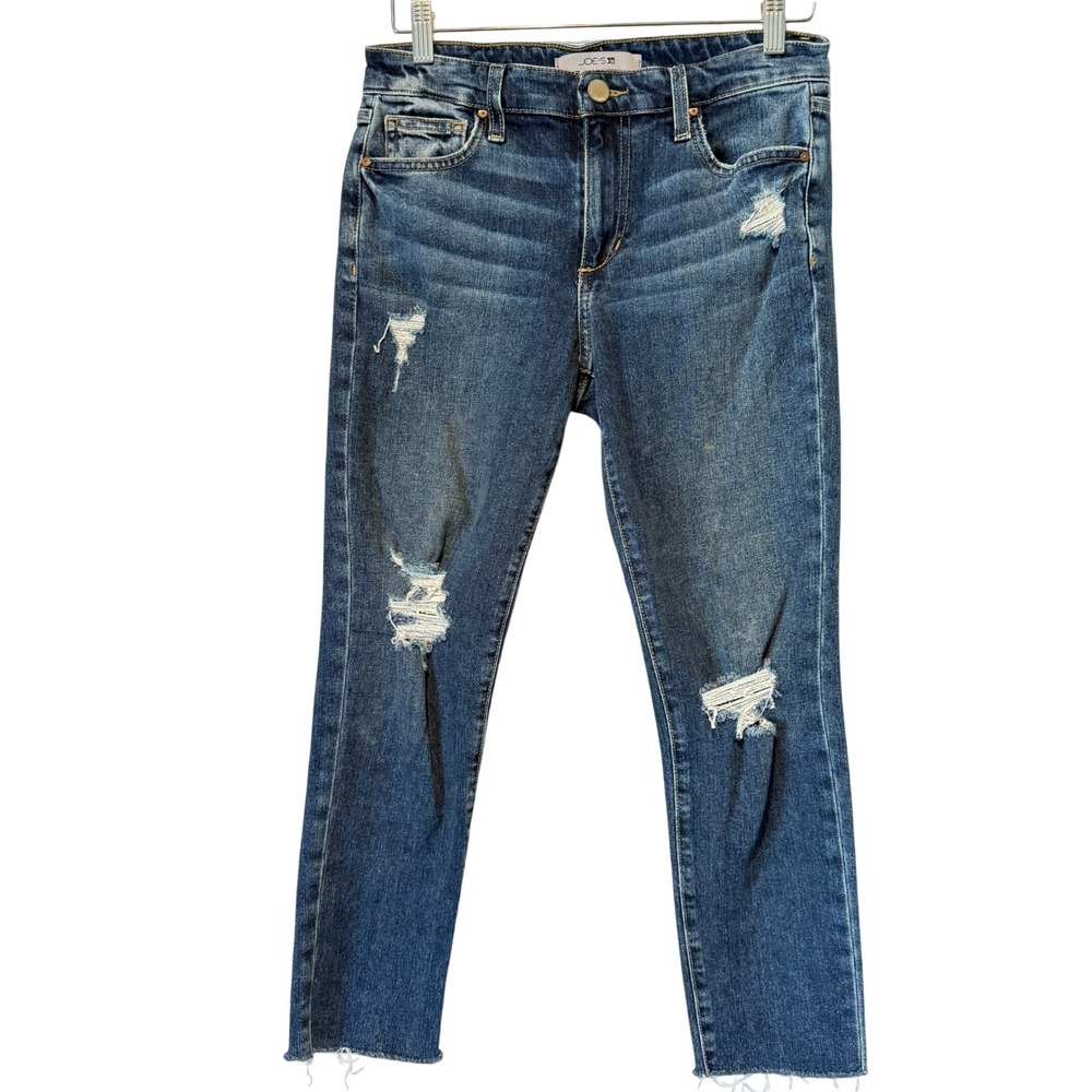 Joes Jeans Womens 26 Boyfriend Slim Crop Distressed Raw Hem Medium Wash Denim